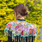Embroidered Cape with Beaded Fringes - "Capa Flecos", sapphire