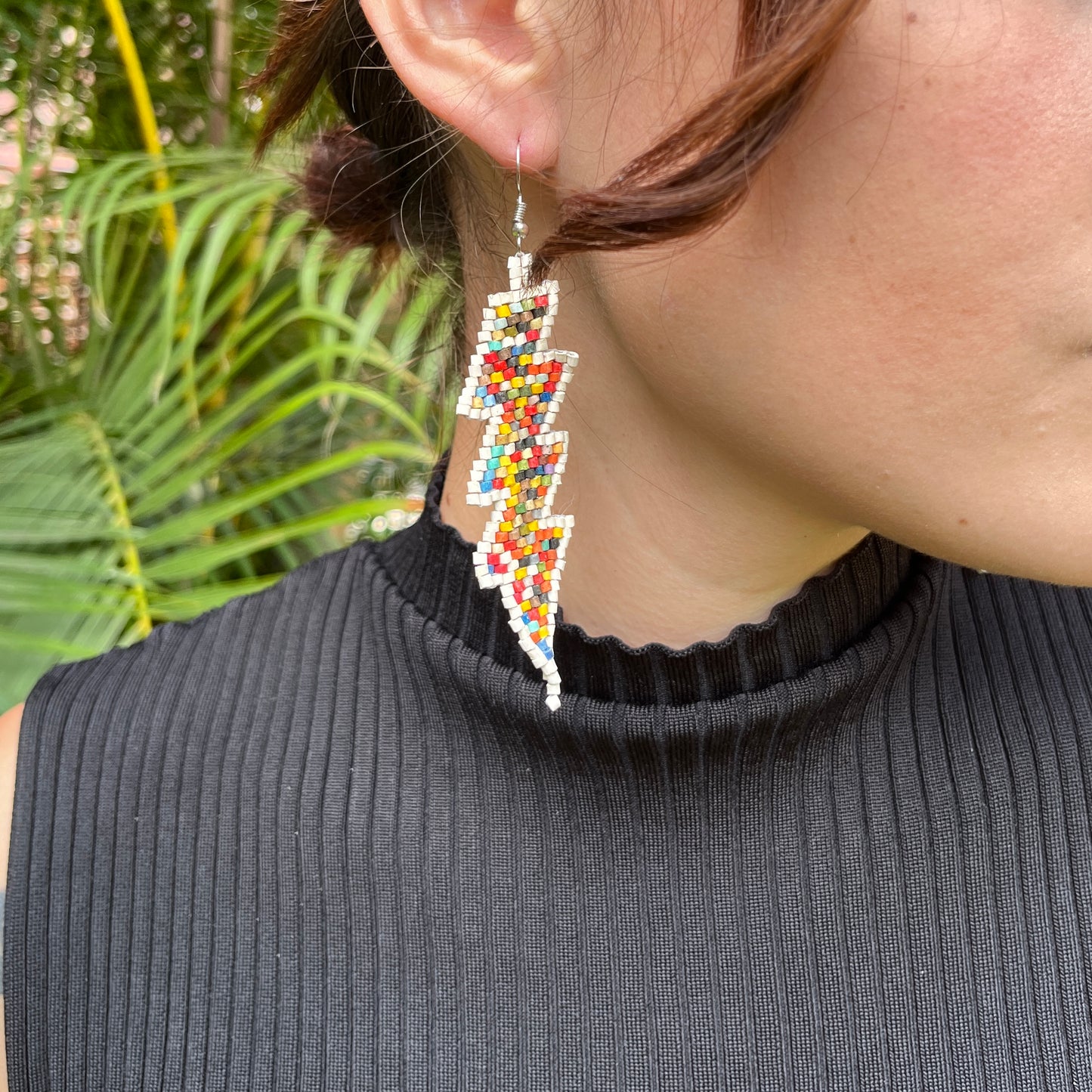 Lightweight, Statement Earrings - "Rayos", neutrals/multicolor