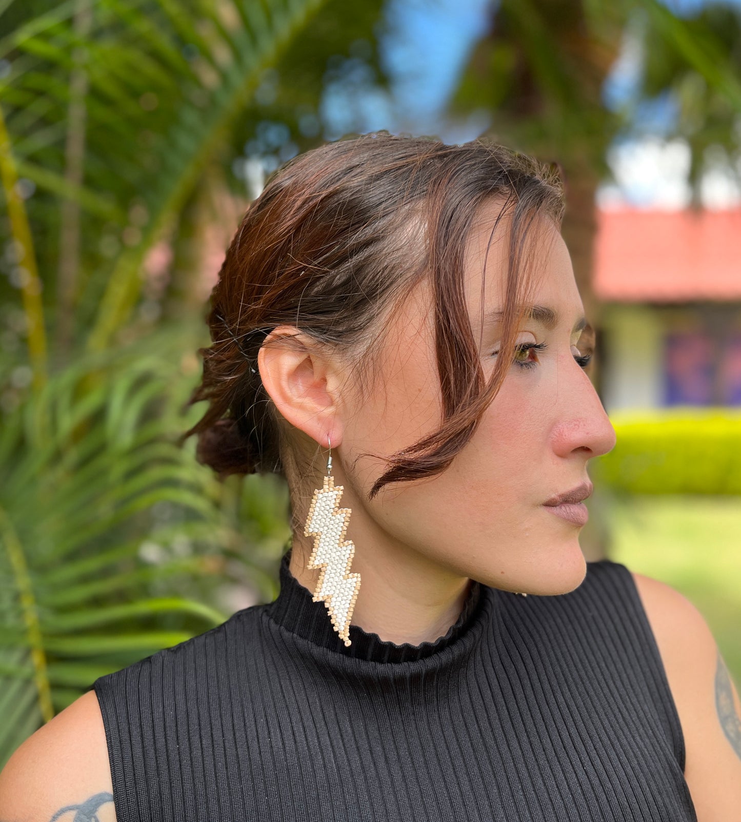 Lightweight, Statement Earrings - "Rayos", neutrals/multicolor