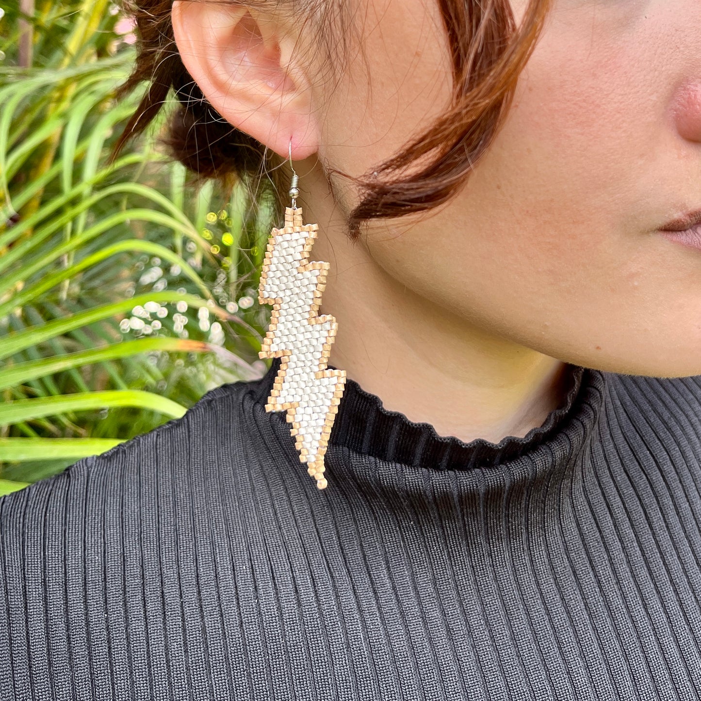 Lightweight, Statement Earrings - "Rayos", neutrals/multicolor