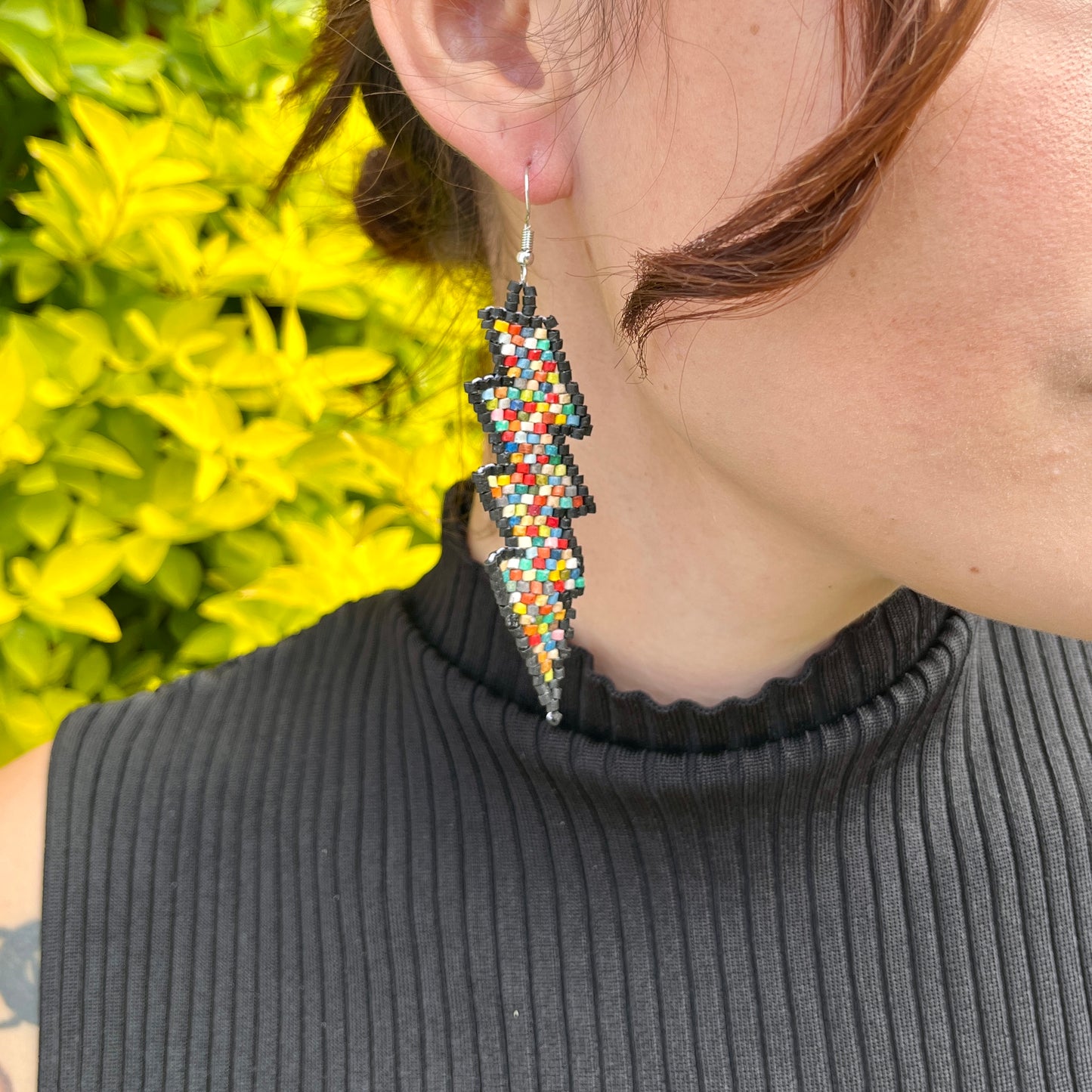 Lightweight, Statement Earrings - "Rayos", neutrals/multicolor