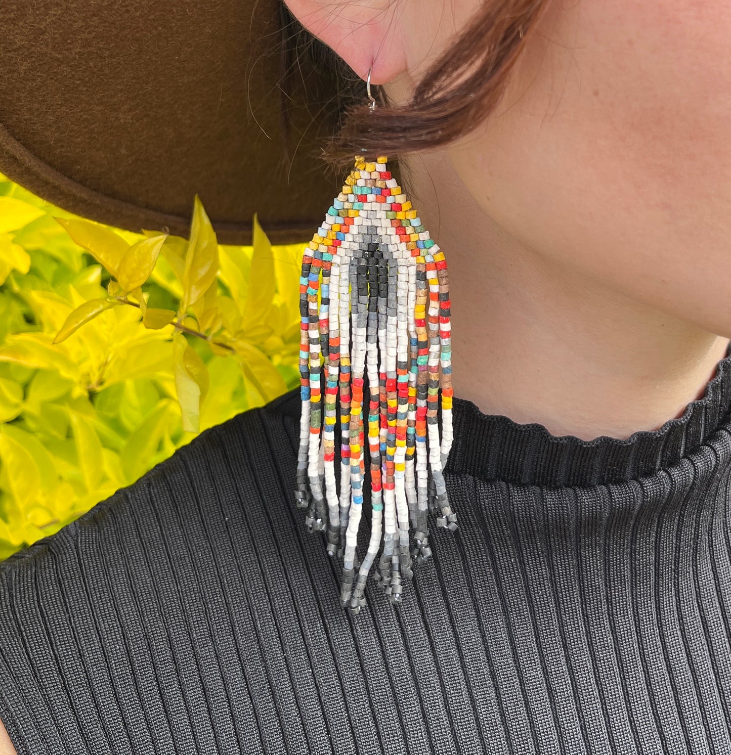 Boho Chic Earrings with Fringes in Natural Stone Ceramic