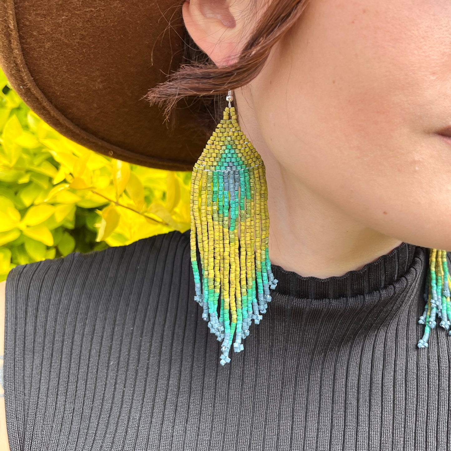 Boho Chic Earrings with Fringes in Natural Stone Ceramic