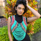 Textile Vest with Beaded Chains - "Imperial Aguacatán", turquoise (S)