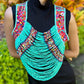 Textile Vest with Beaded Chains - "Imperial Aguacatán", turquoise (S)