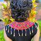 Ceremonial Shoulder Piece with Beaded Chains - "Aguacatán", white/rainbow