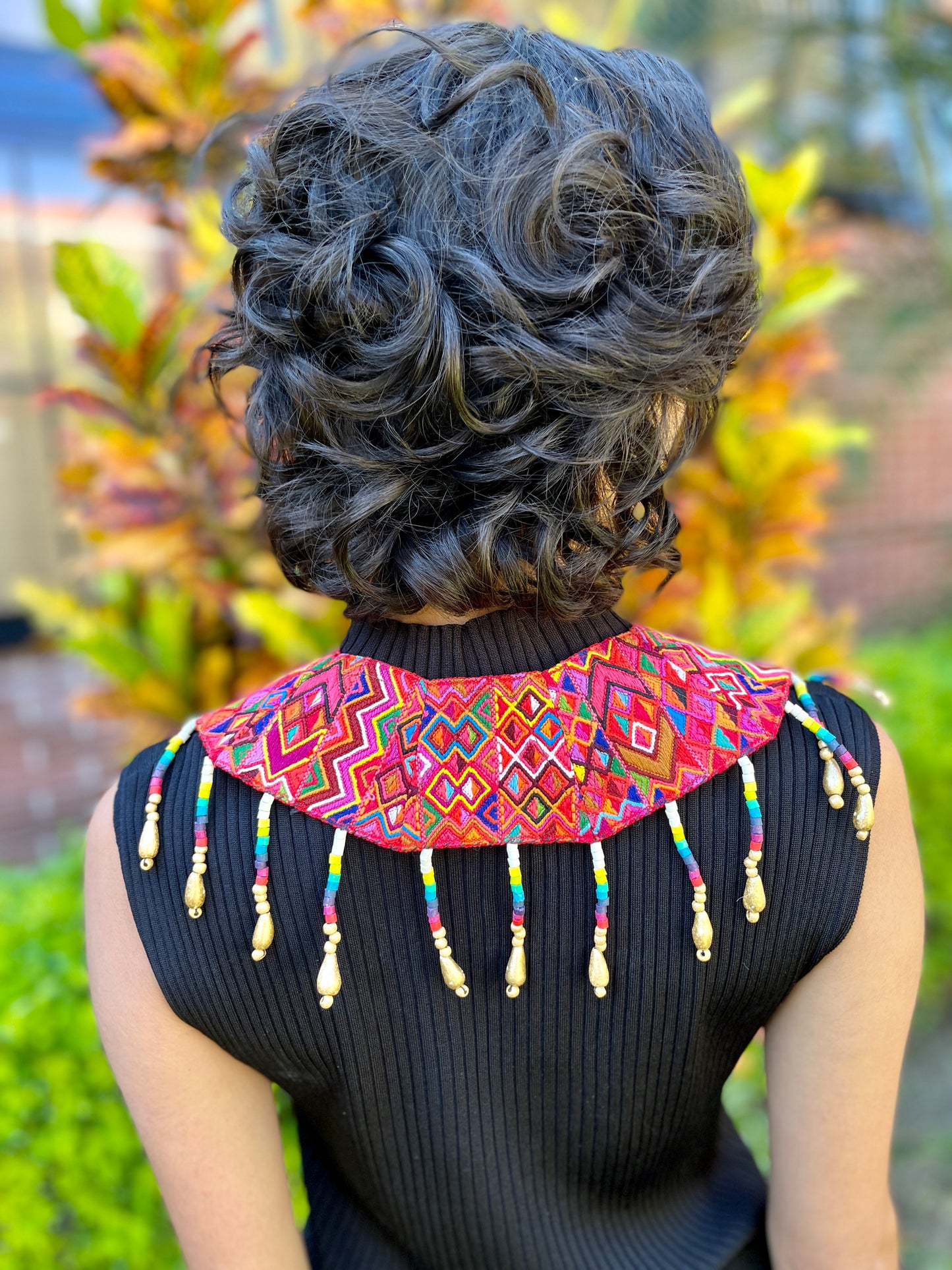 Ceremonial Shoulder Piece with Beaded Chains - "Aguacatán", white/rainbow