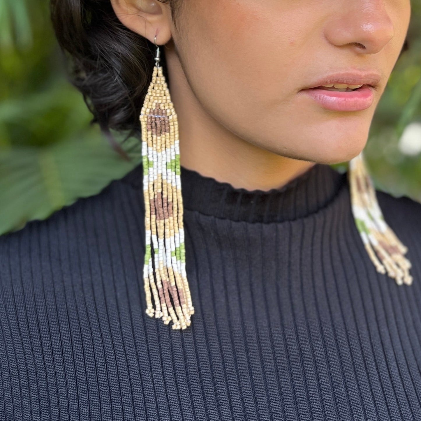 Long and Lightweight, Fringe Earrings - Long Tikal Serpiente