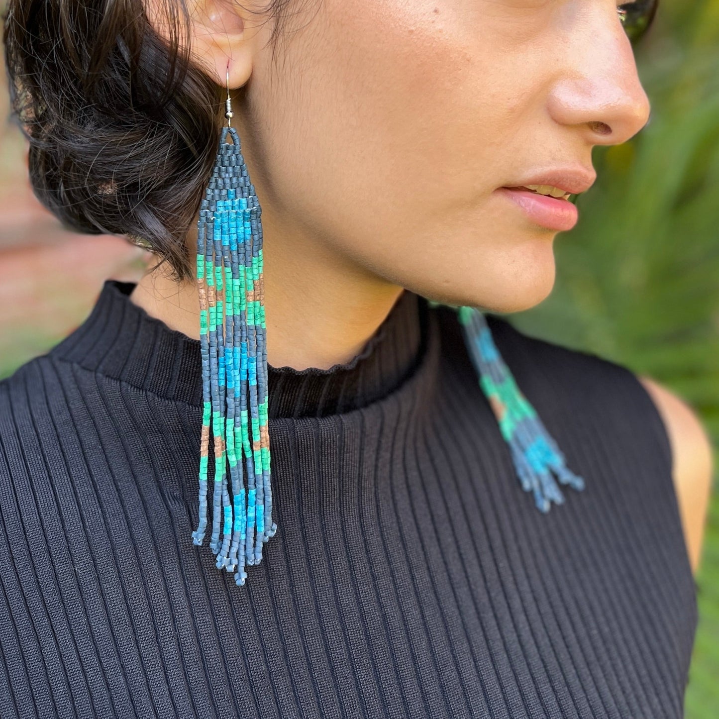 Long and Lightweight, Fringe Earrings - Long Tikal Serpiente