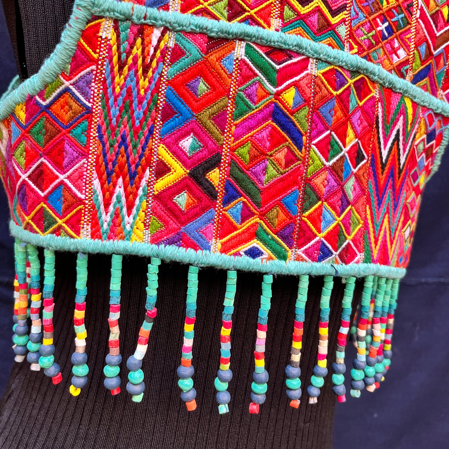 Textile Vest with Beaded Chains - "Imperial Aguacatán", turquoise (S)