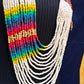 Ceremonial Shoulder Piece with Beaded Chains - "Aguacatán", white/rainbow
