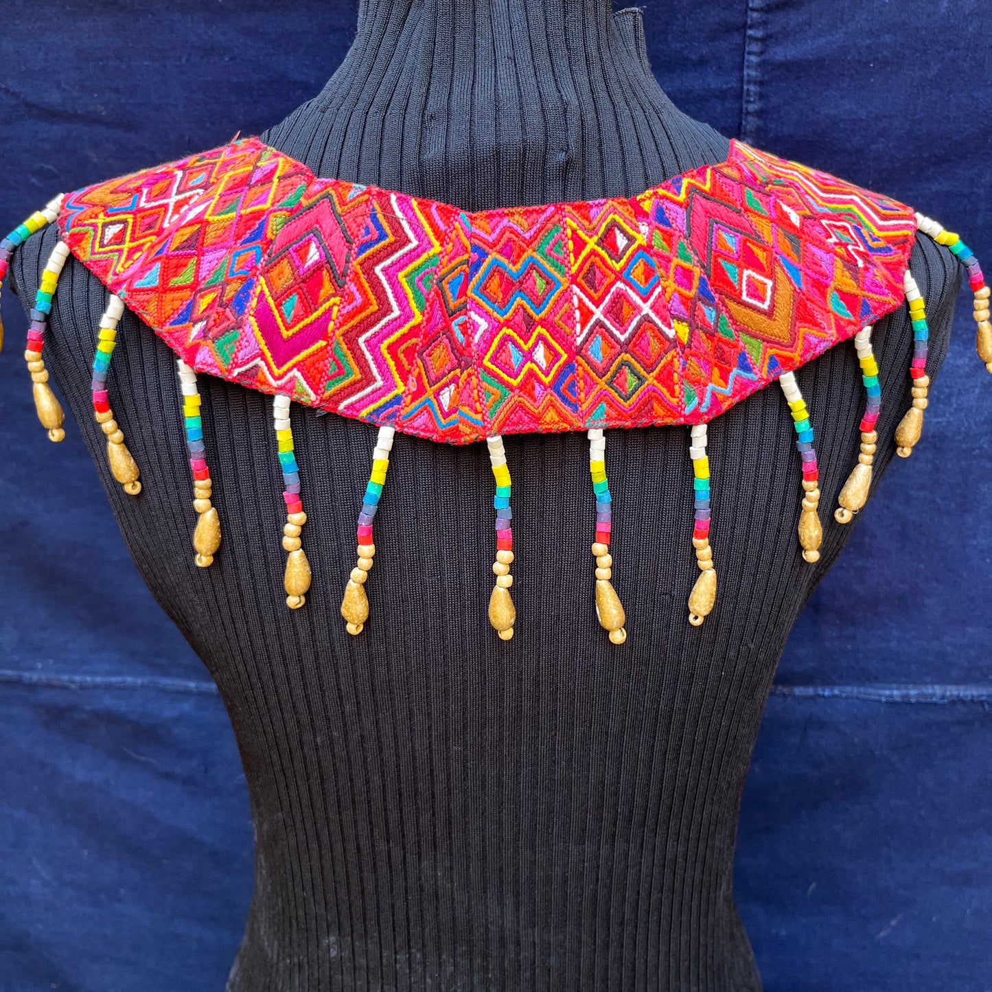 Ceremonial Shoulder Piece with Beaded Chains - "Aguacatán", white/rainbow