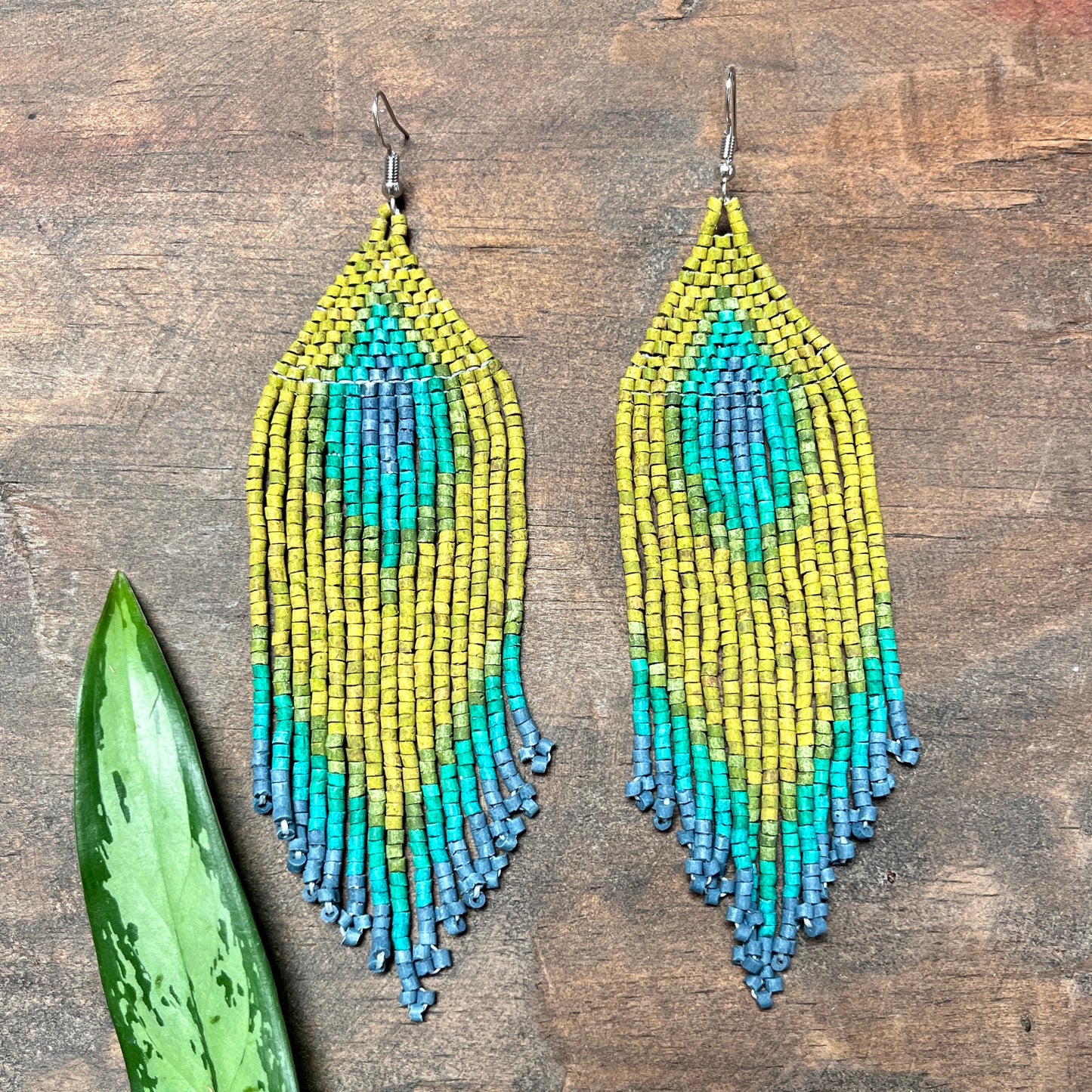 Boho Chic Earrings with Fringes in Natural Stone Ceramic