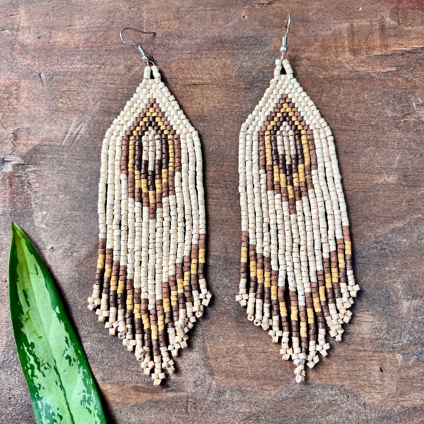 Boho Chic Earrings with Fringes in Natural Stone Ceramic