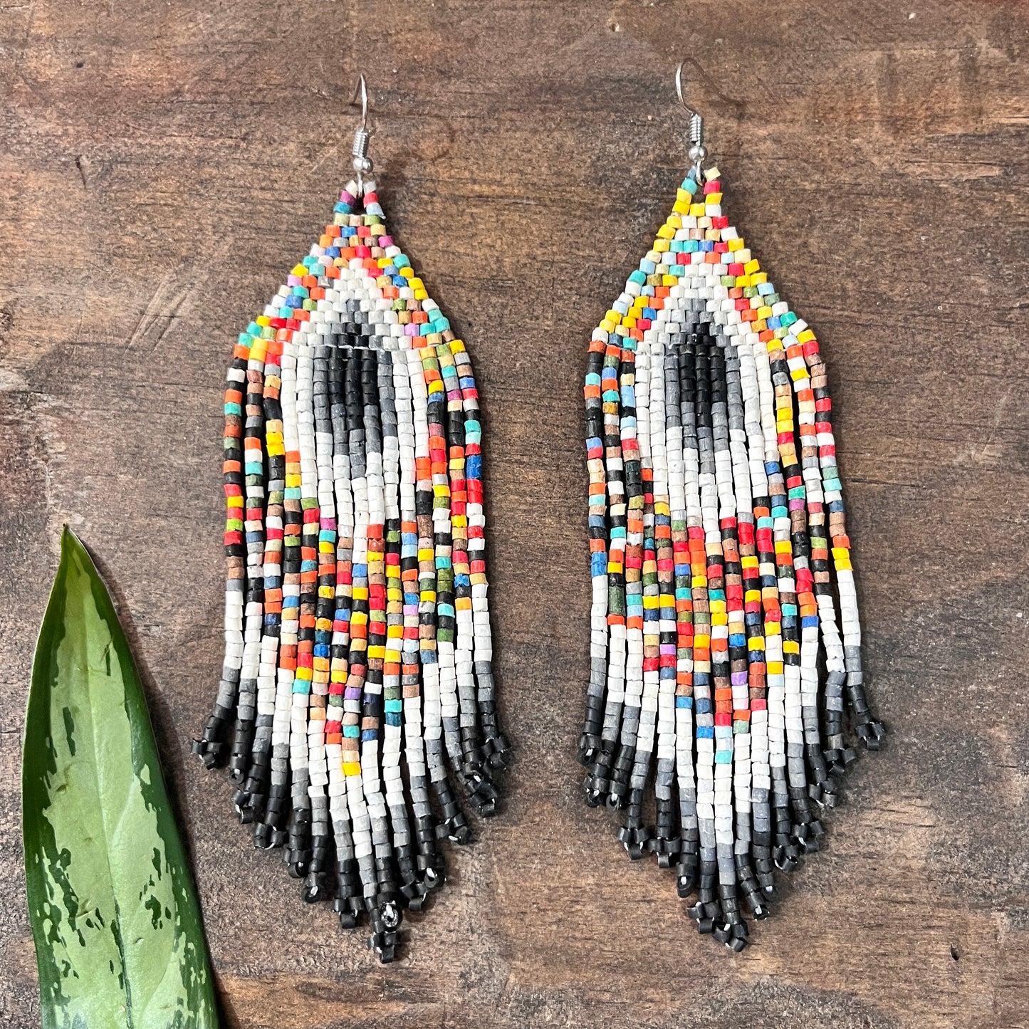 Boho Chic Earrings with Fringes in Natural Stone Ceramic