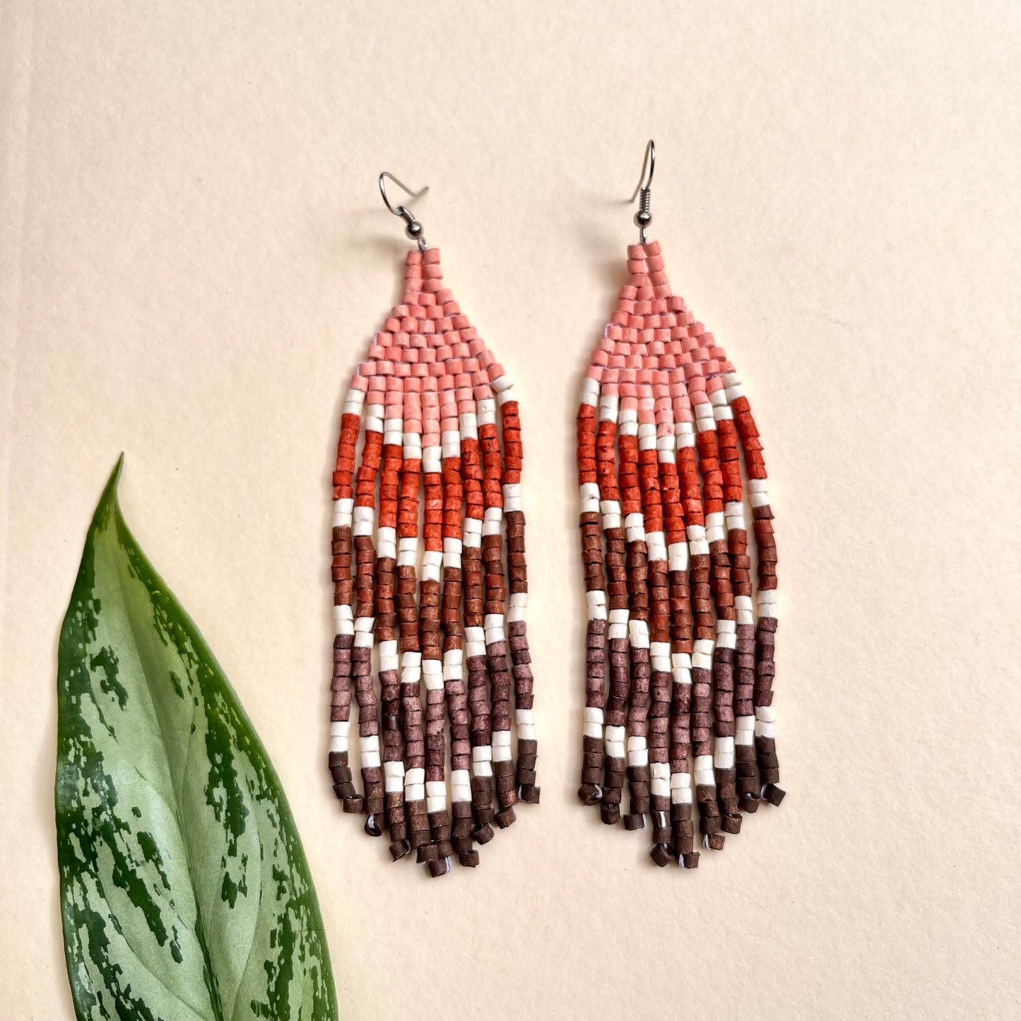 Five Arrows, Five Tones Fringe Earrings - "Tikal Arrows"