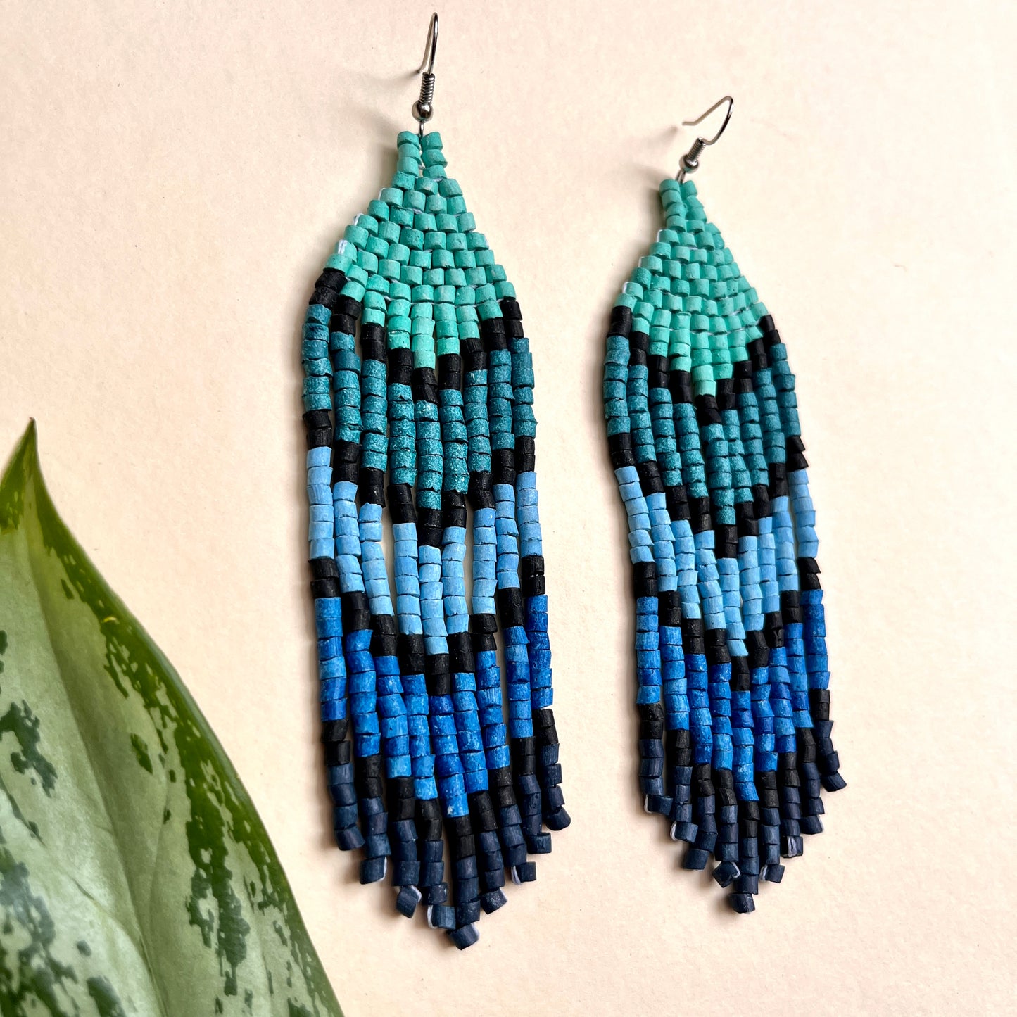 Five Arrows, Five Tones Fringe Earrings - "Tikal Arrows"