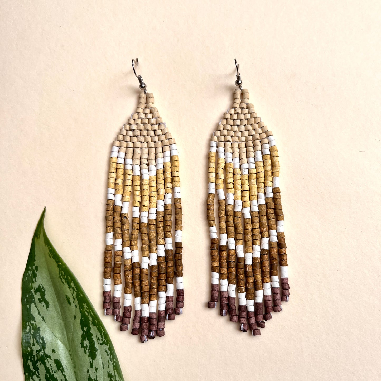 Five Arrows, Five Tones Fringe Earrings - "Tikal Arrows"