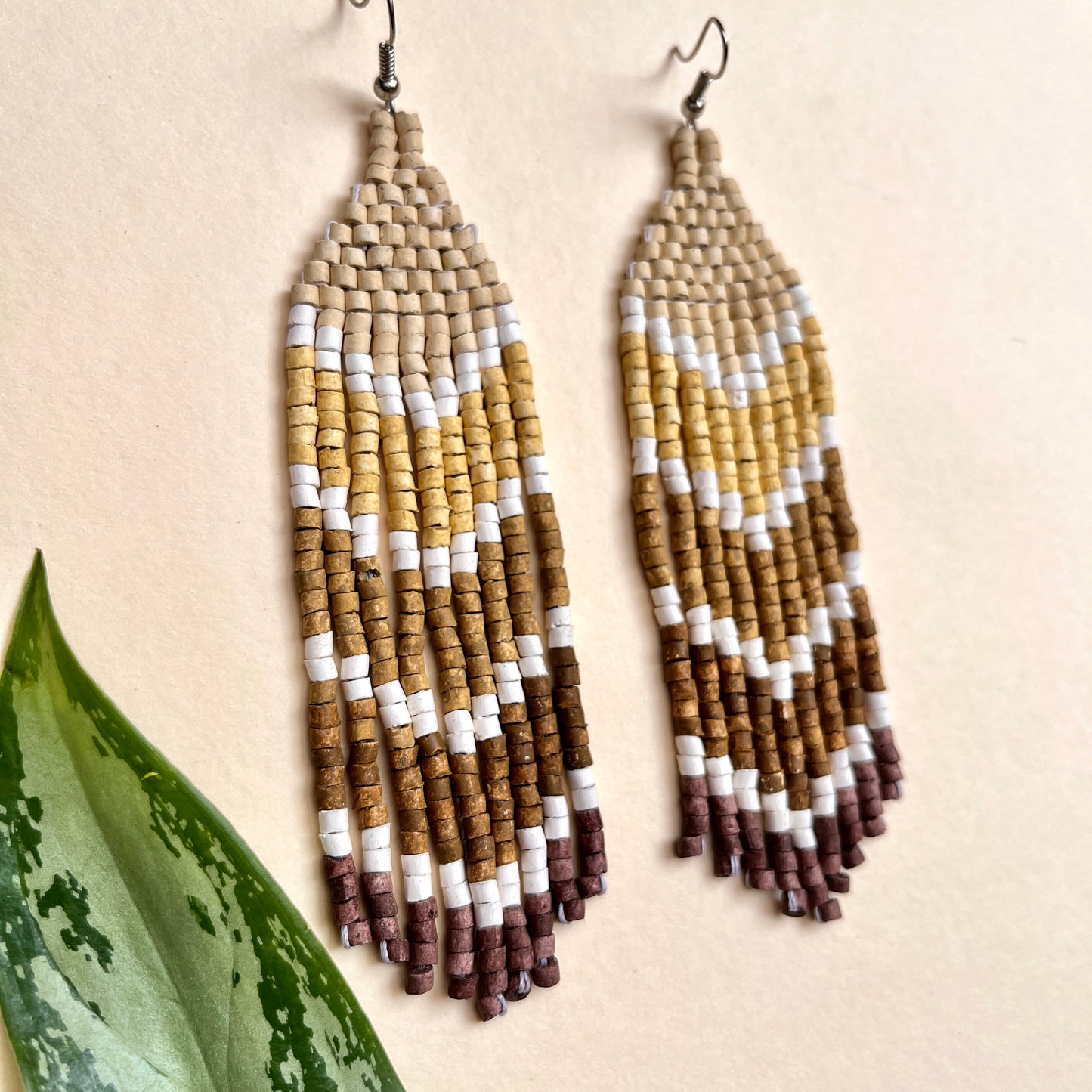 Five Arrows, Five Tones Fringe Earrings - "Tikal Arrows"