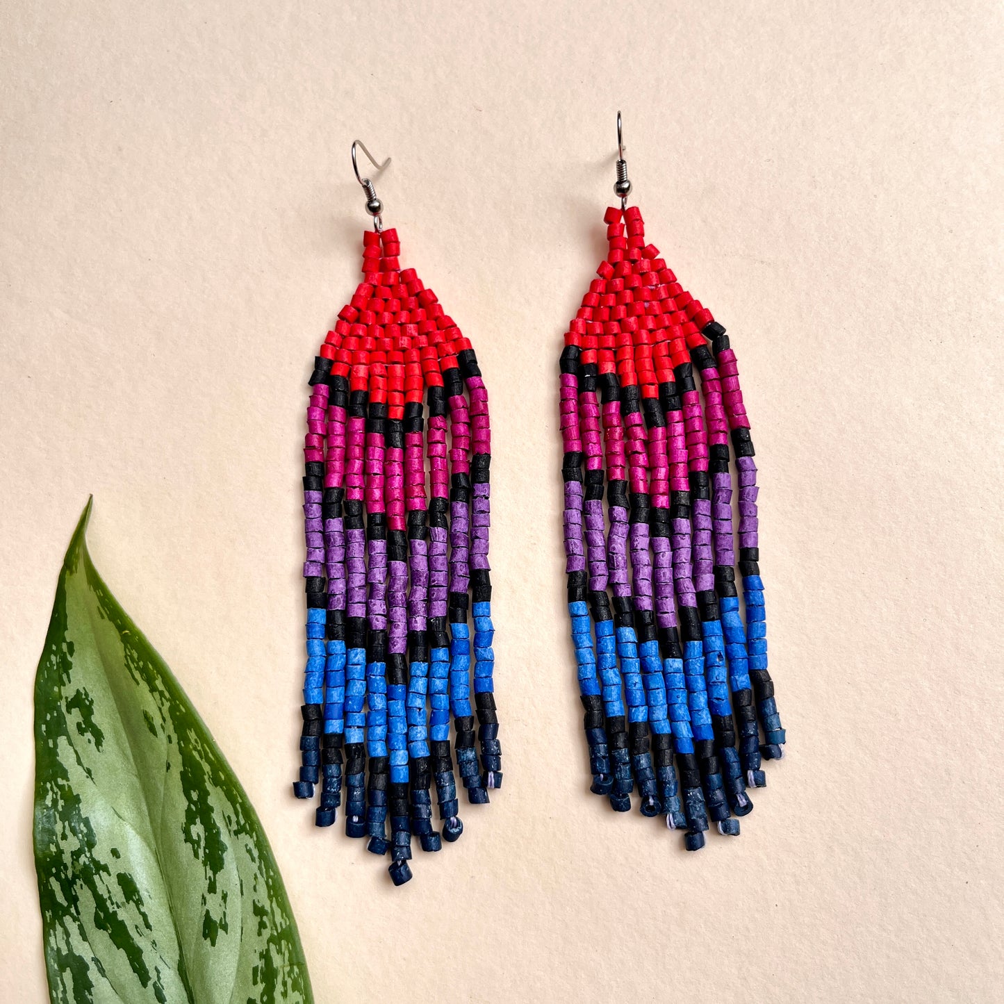 Five Arrows, Five Tones Fringe Earrings - "Tikal Arrows"