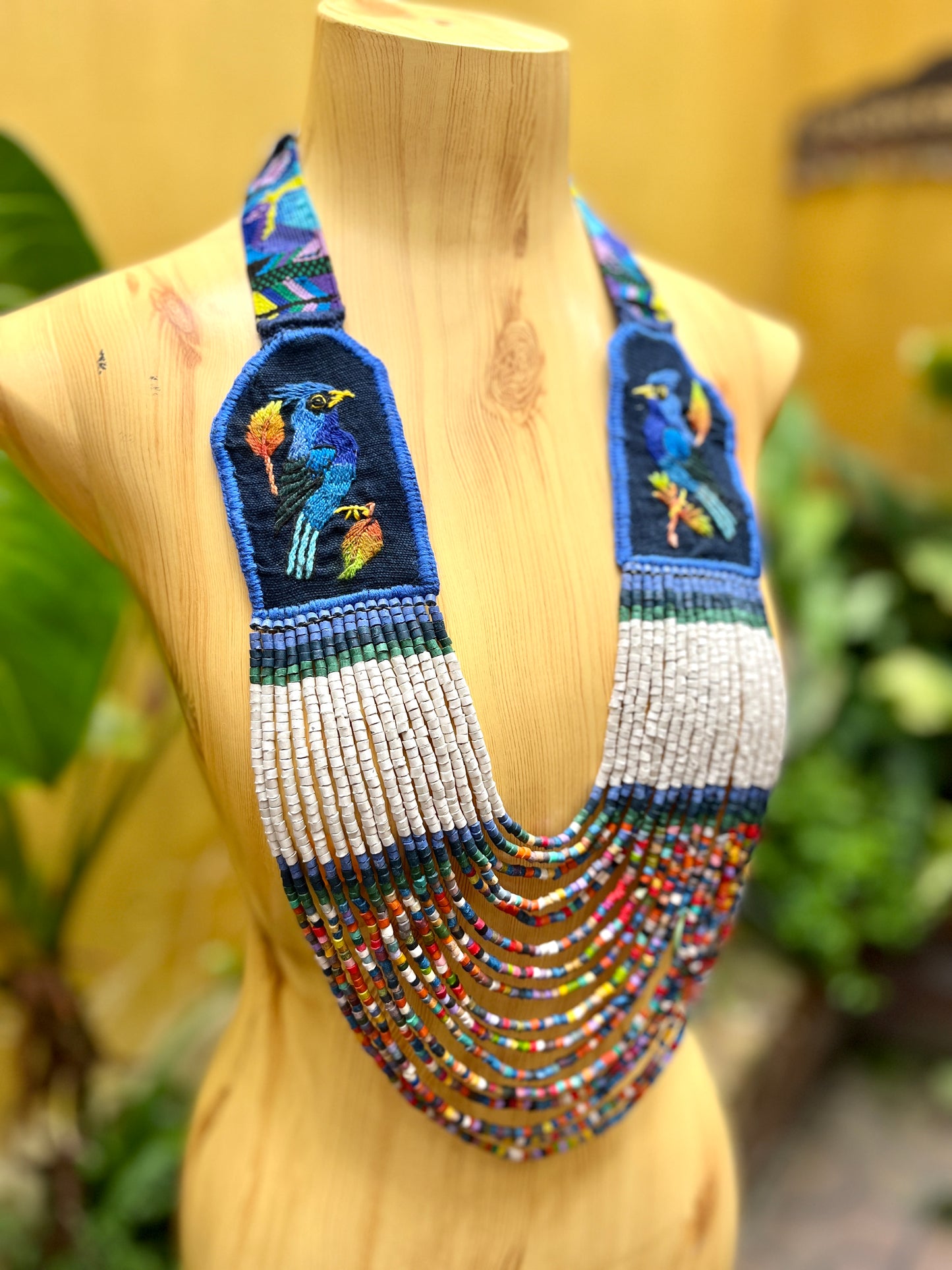 Hand-embroidered Birds Necklaces - "Santiago x Zunil"