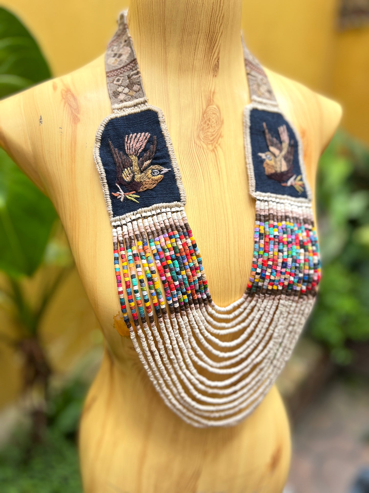 Hand-embroidered Birds Necklaces - "Santiago x Zunil"