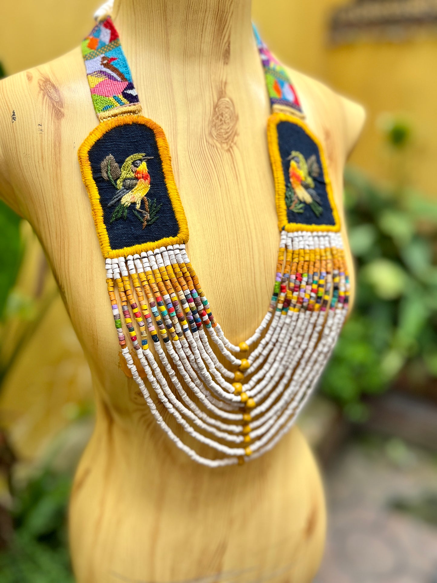 Hand-embroidered Birds Necklaces - "Santiago x Zunil"