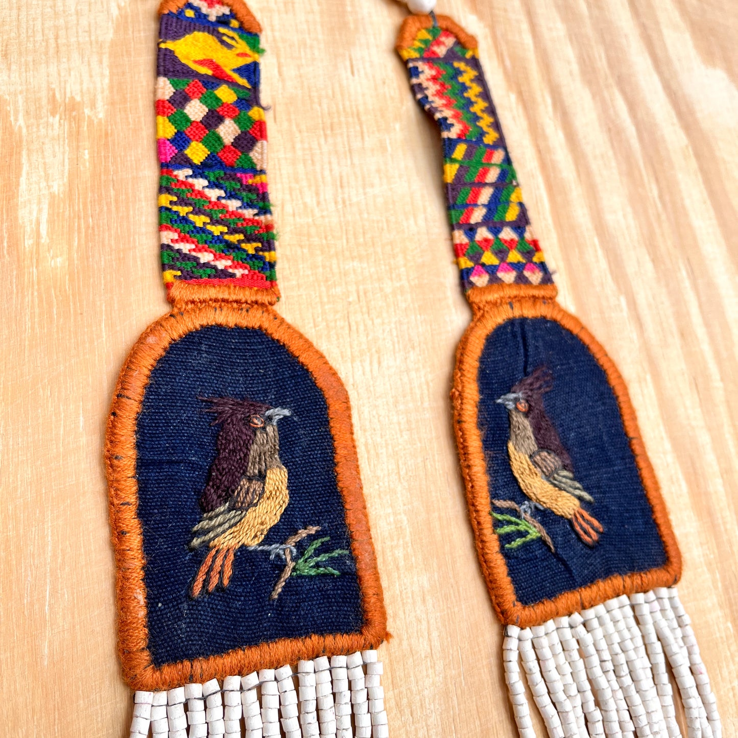 Hand-embroidered Birds Necklaces - "Santiago x Zunil"