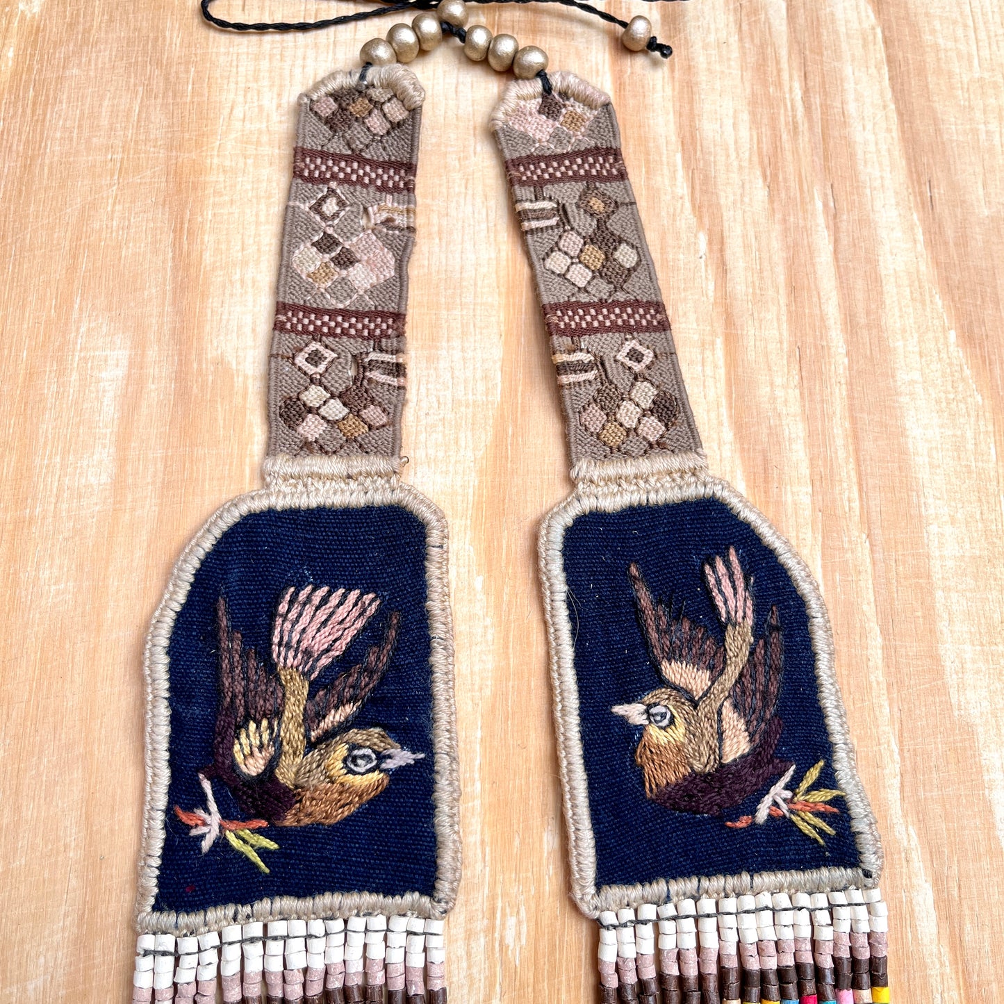 Hand-embroidered Birds Necklaces - "Santiago x Zunil"