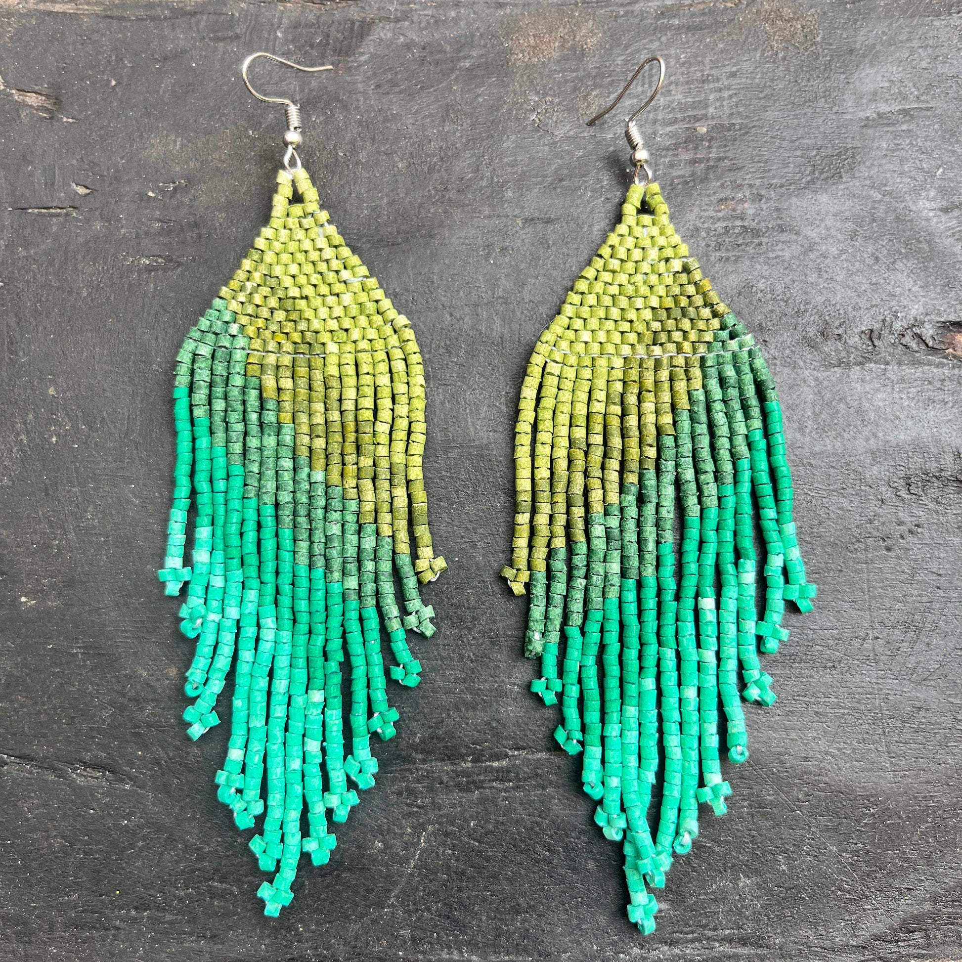 Ceramic-beaded, Fringe Earrings - Slim Tikal Spot – Los Colores de