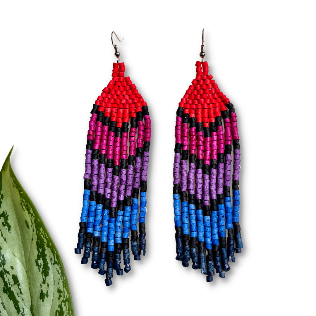 Five Arrows, Five Tones Fringe Earrings - "Tikal Arrows"