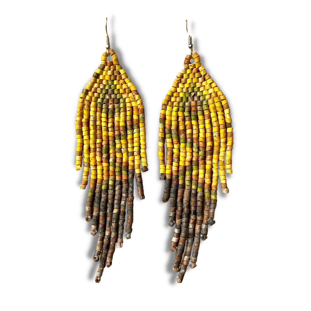 Beaded, Fringe Earrings - Slim Tikal Lightning