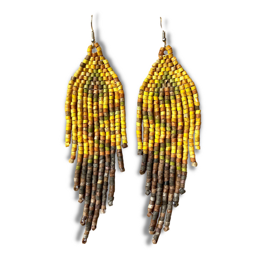 Beaded, Fringe Earrings - Slim Tikal Lightning