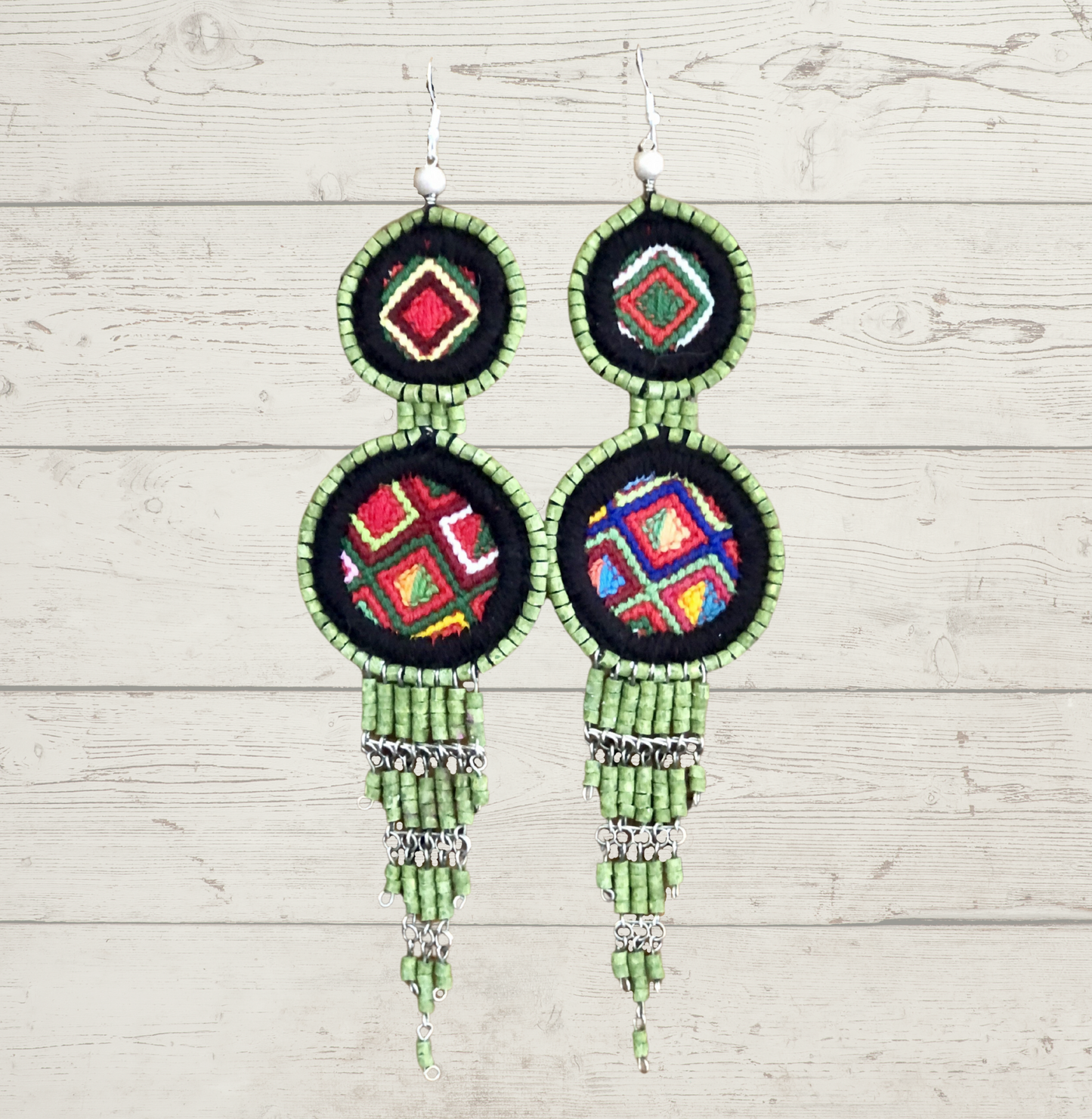Embroidery, Beaded, Dangle Earrings - "Tulum", handmade