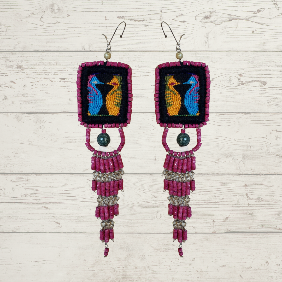 Bordados, Cuentas, Pendientes Colgantes con Jade - "Copán Jade", hecho a mano