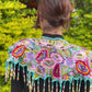 Embroidered Cape with Beaded Fringes - "Capa Flecos", sapphire