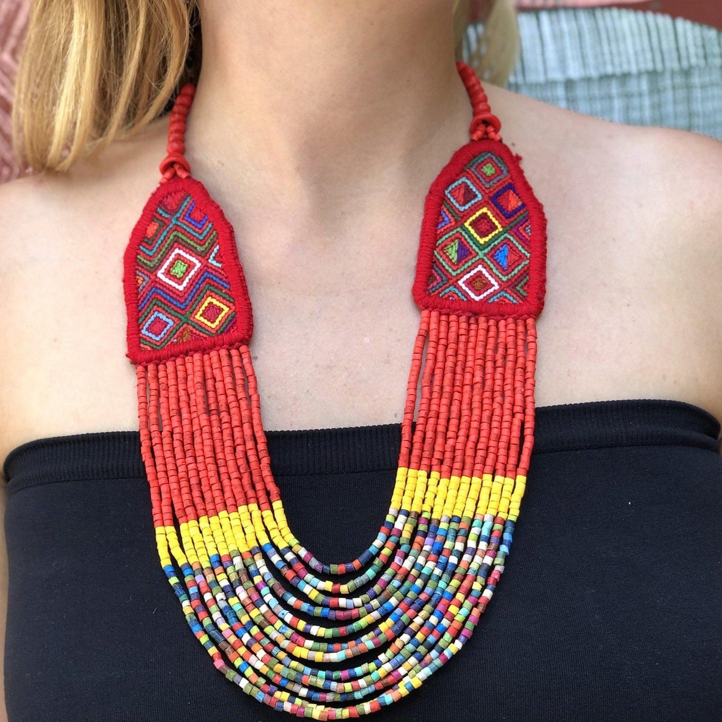 Collares Textiles Ceremoniales - "Aguacatán Rojos"