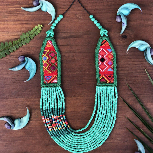 Collares Textiles Ceremoniales - "Aguacatán Azules"