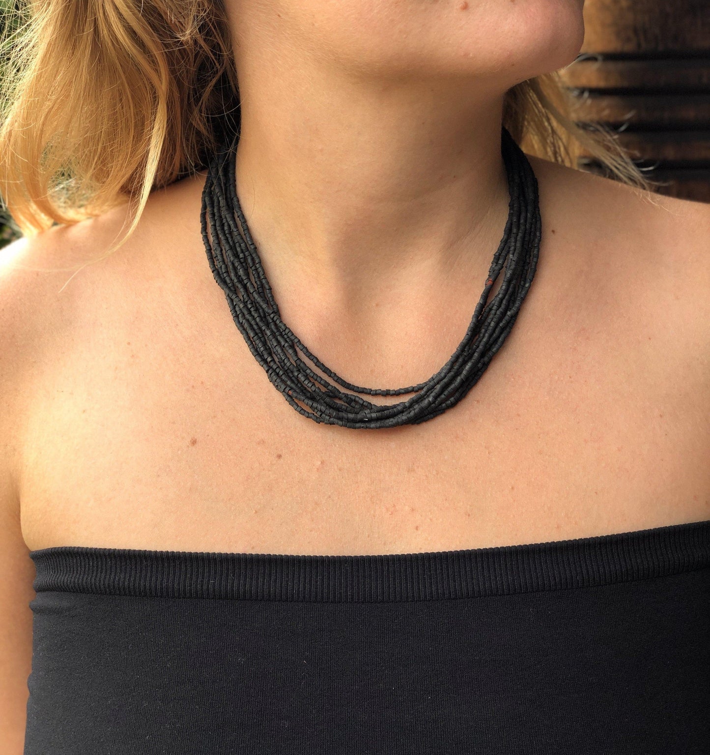 Beaded Strand Necklace Choker 2in1 - "Cascada", handmade