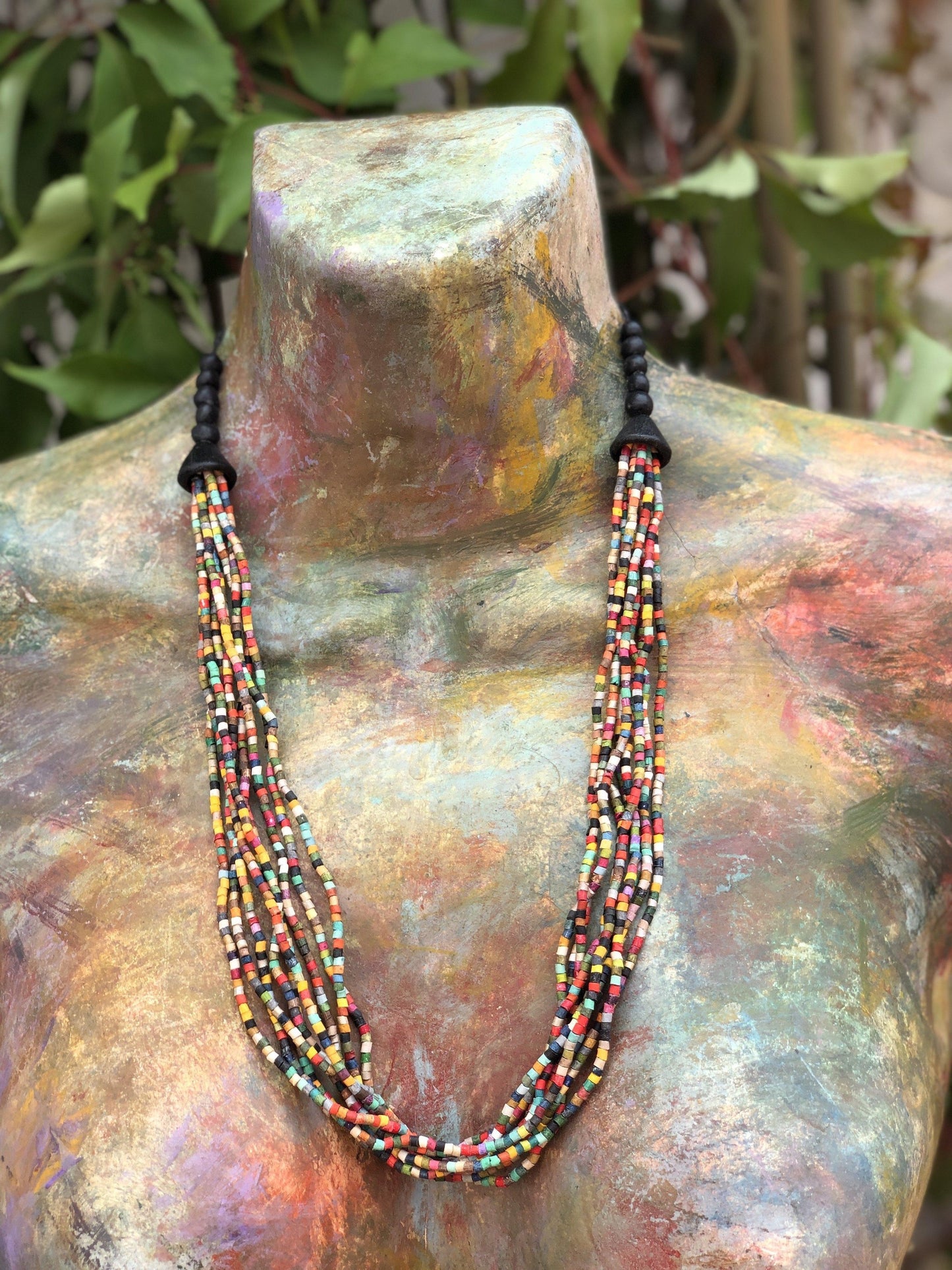 Beaded Strand Necklace Choker 2in1 - "Cascada", handmade