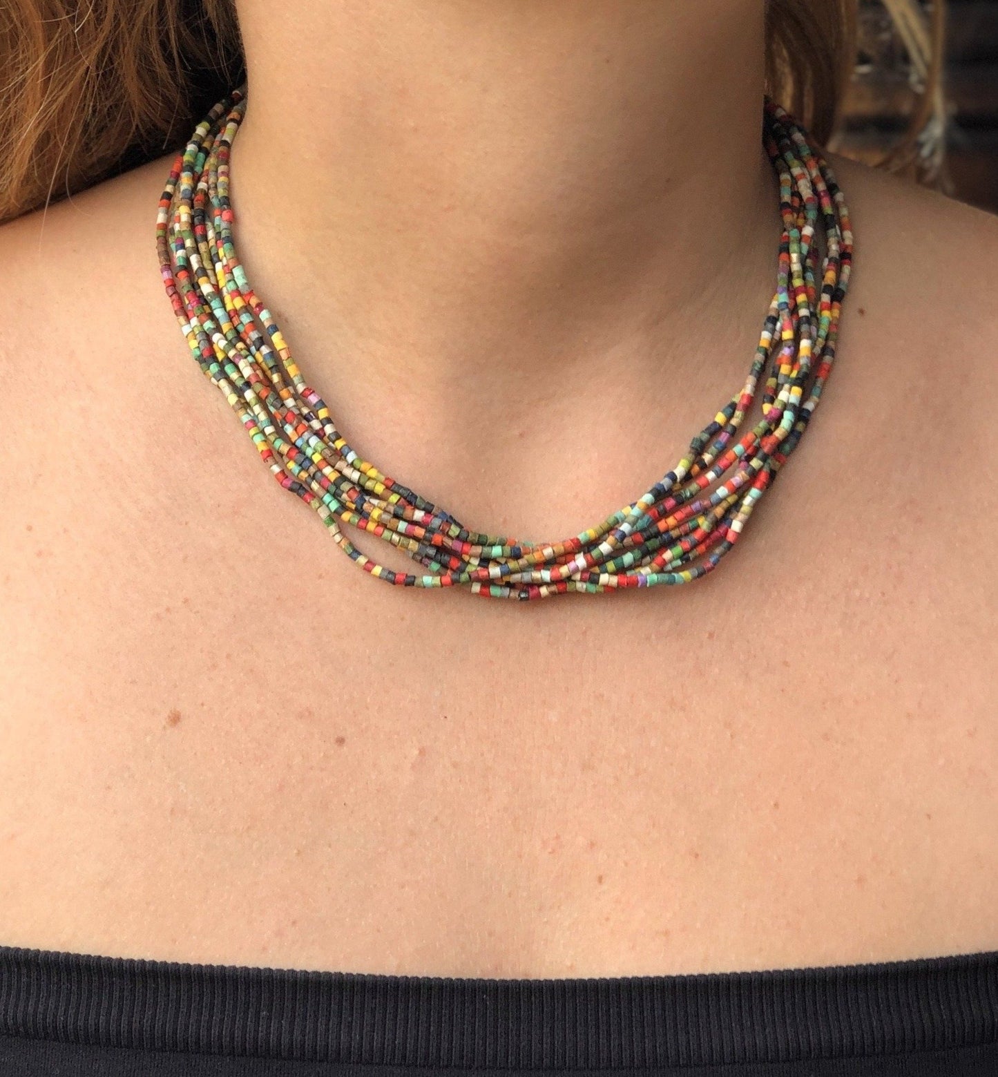 Beaded Strand Necklace Choker 2in1 - "Cascada", handmade