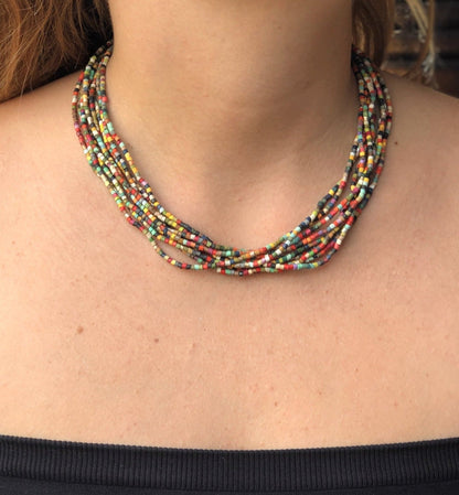 Beaded Strand Necklace Choker 2in1 - "Cascada", handmade