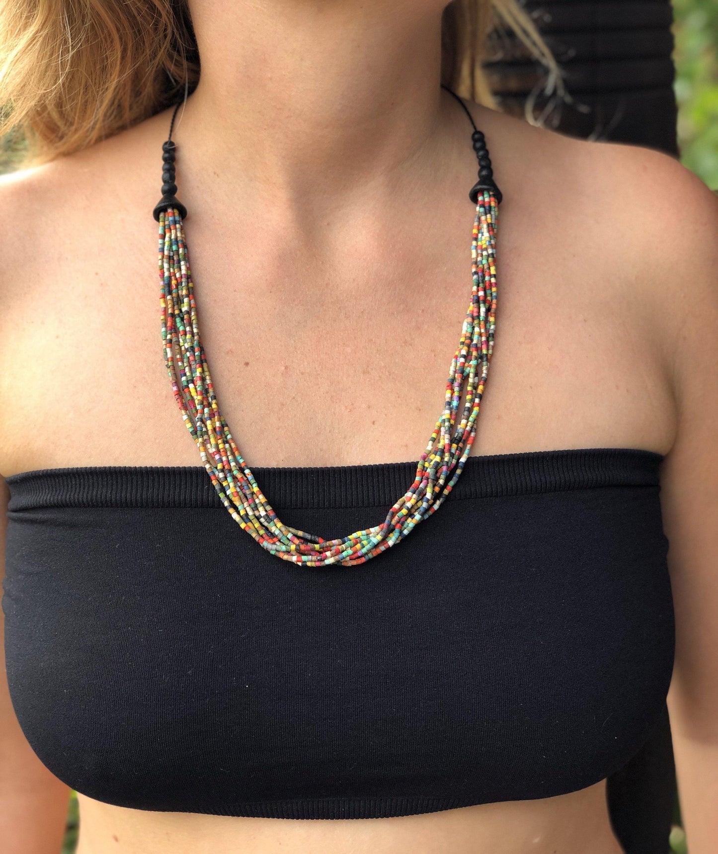 Beaded Strand Necklace Choker 2in1 - "Cascada", handmade