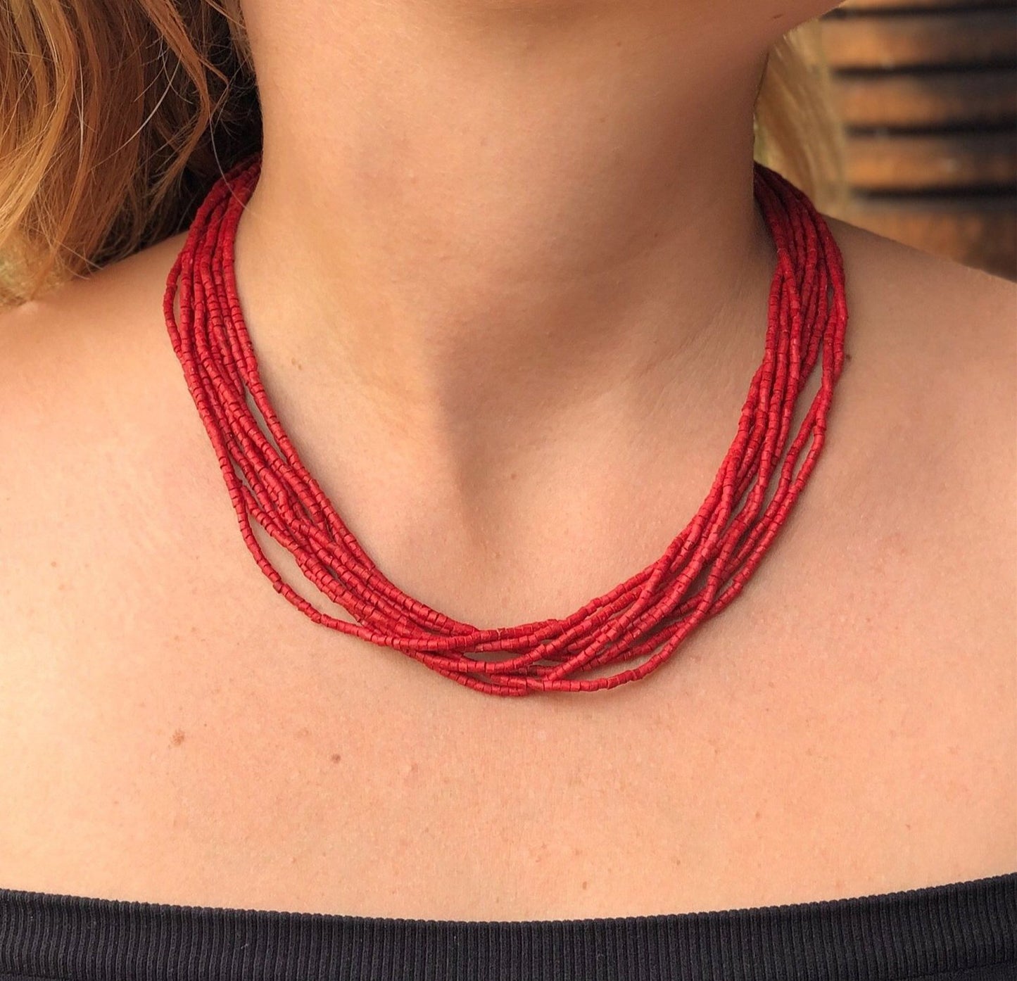 Beaded Strand Necklace Choker 2in1 - "Cascada", handmade