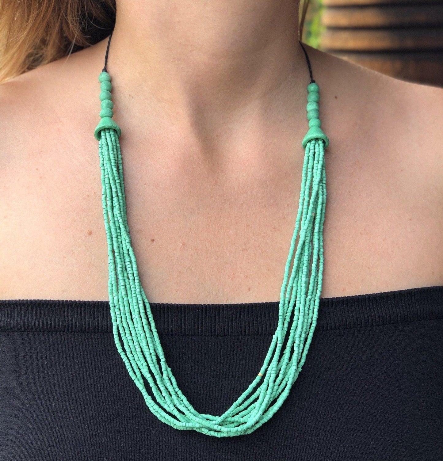 Beaded Strand Necklace Choker 2in1 - "Cascada", handmade