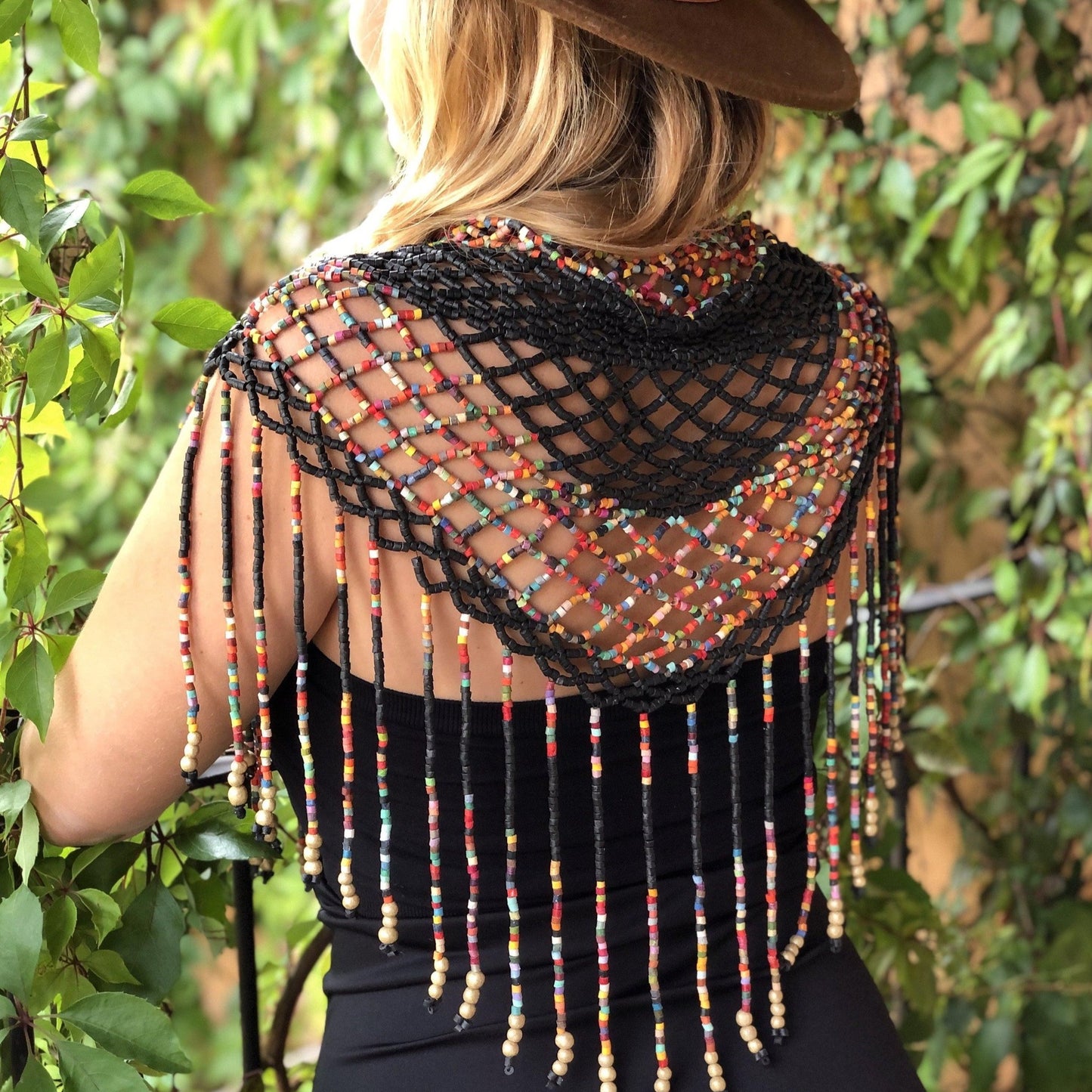 Beaded Fishnet Shawls with Fringes - "Cleopatra"