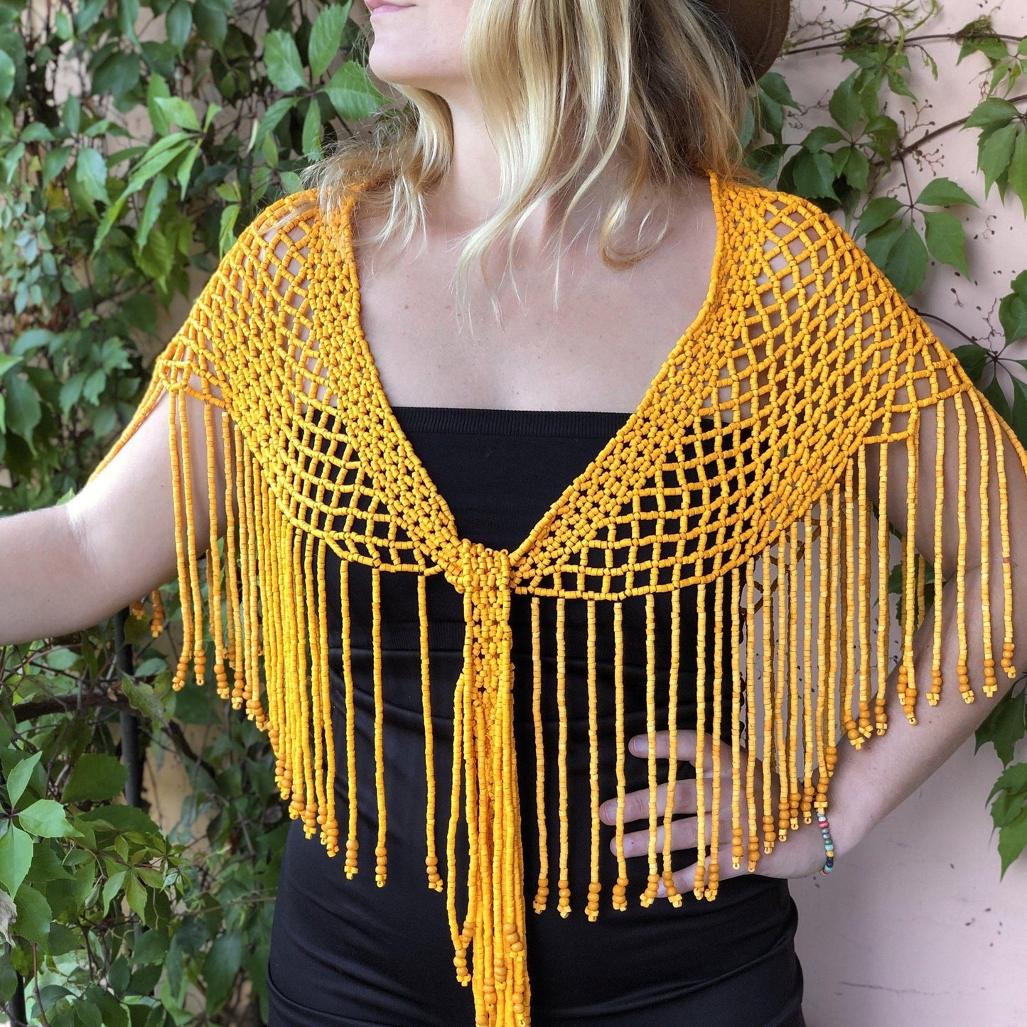 Beaded Fishnet Shawls with Fringes - "Cleopatra"