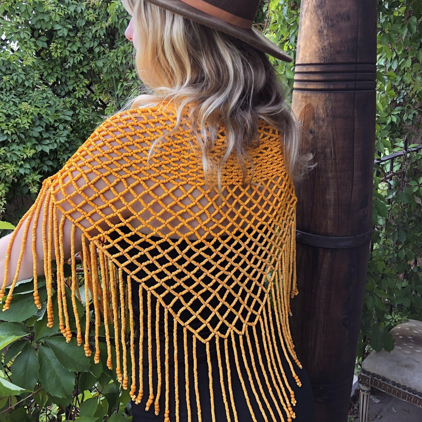 Beaded Fishnet Shawls with Fringes - "Cleopatra"