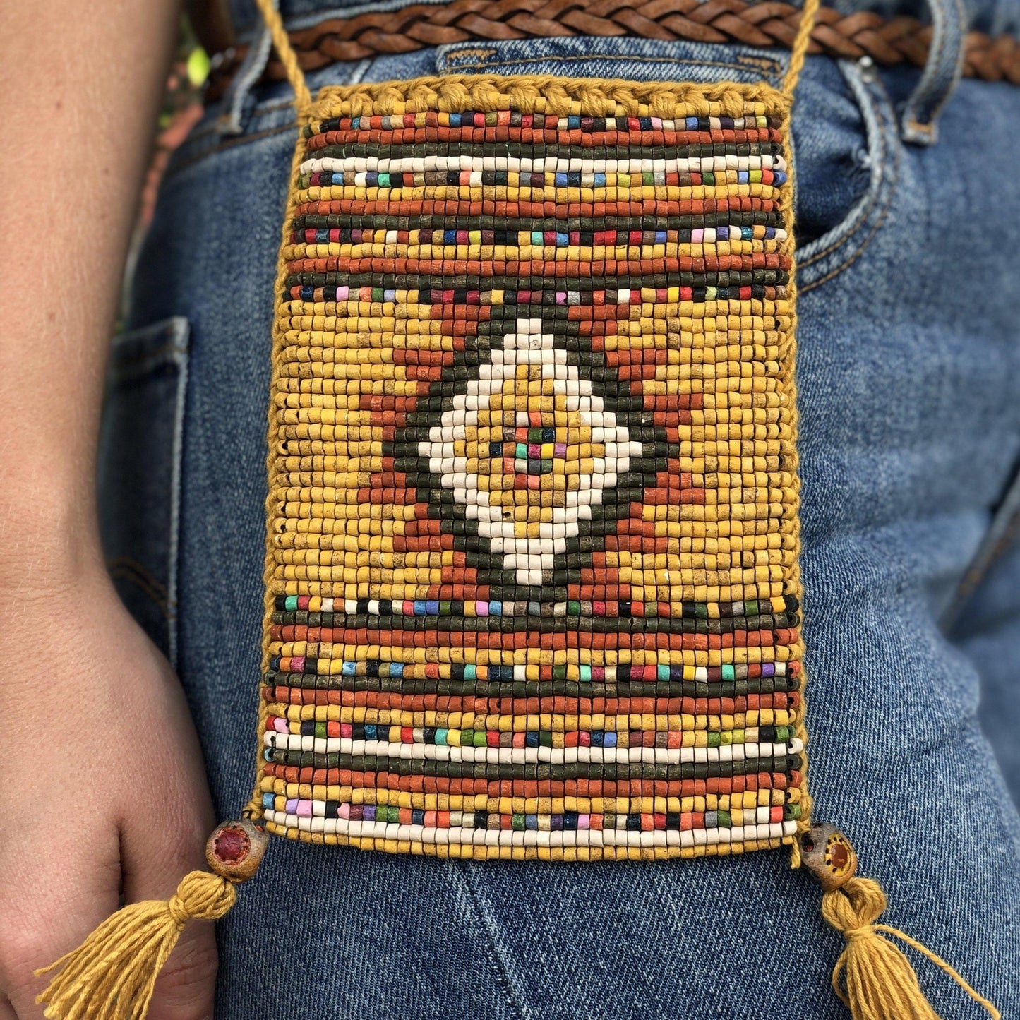Beaded crochet, Phone Pouch, Messenger Bag - "Colores", handmade