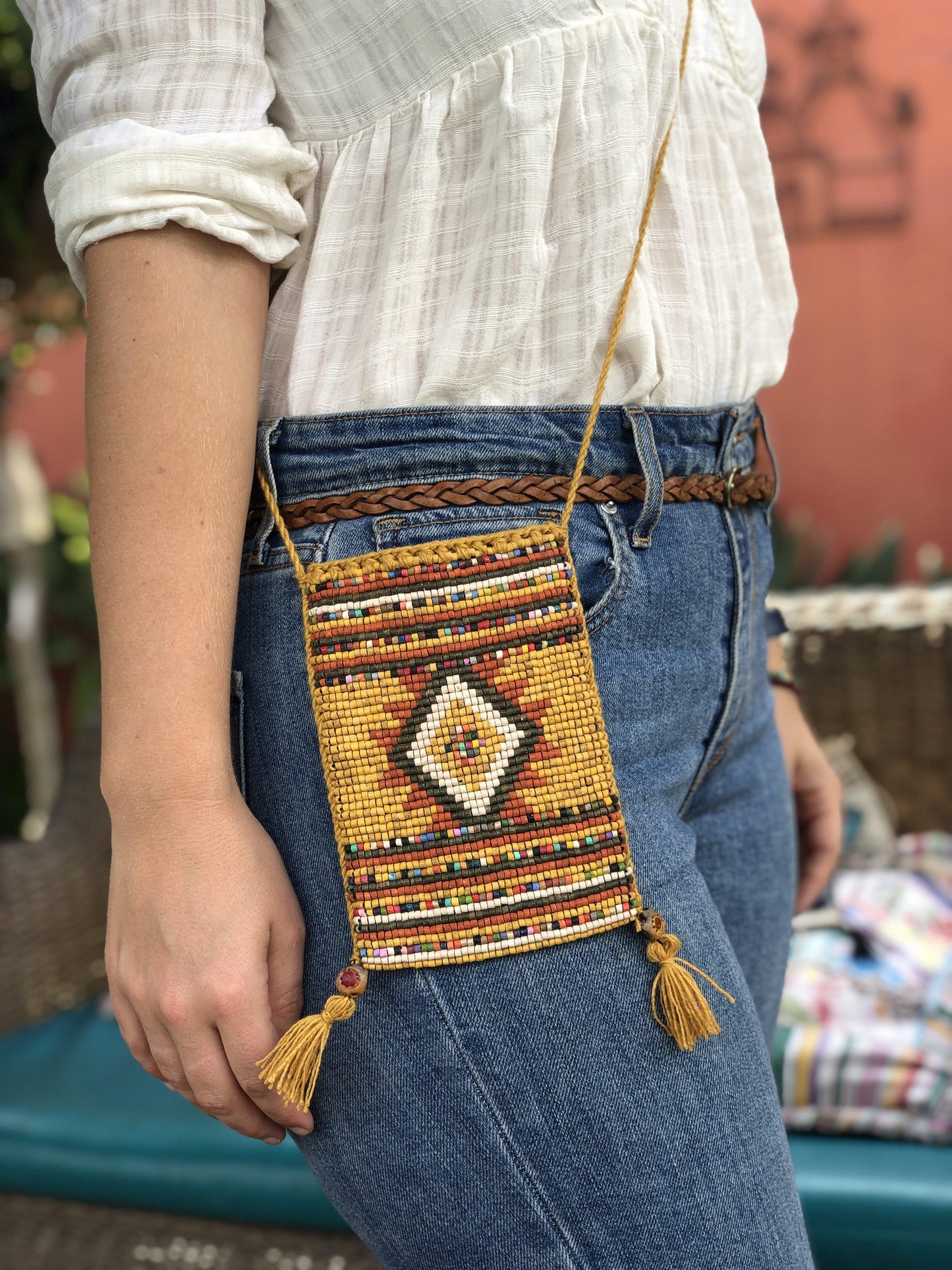 Beaded crochet, Phone Pouch, Messenger Bag - "Colores", handmade